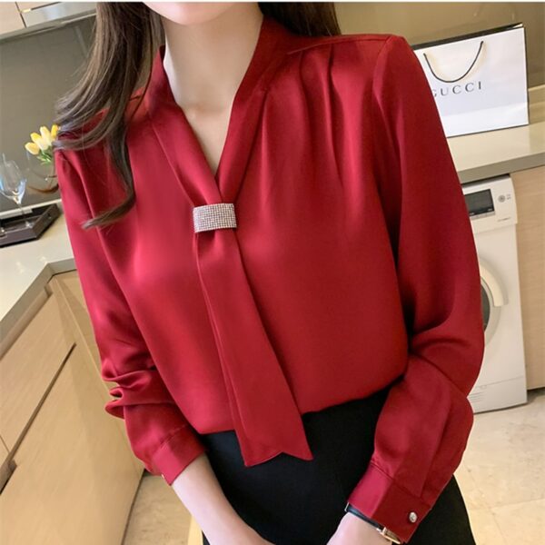 Korean Women Shirts Chiffon Blouses for Women Long Sleeve Shirts Tops Woman Ribbon Blouse Tops Fashion 4