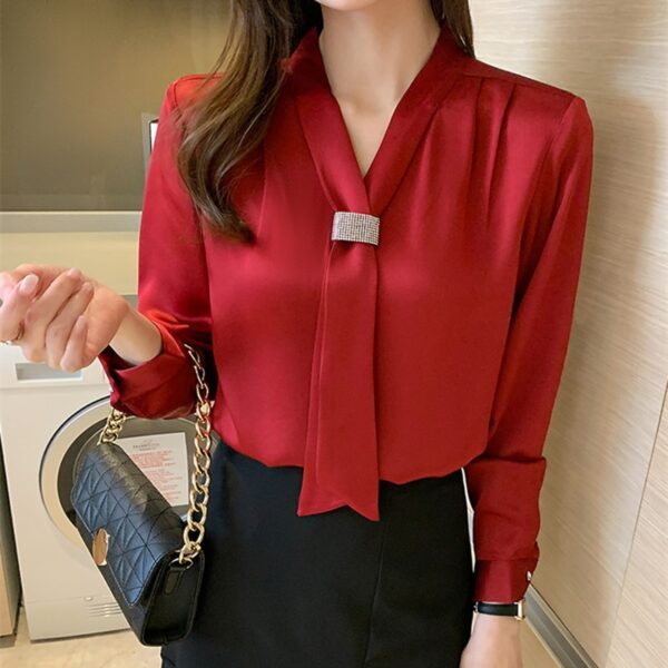Korean Women Shirts Chiffon Blouses for Women Long Sleeve Shirts Tops Woman Ribbon Blouse Tops Fashion 5