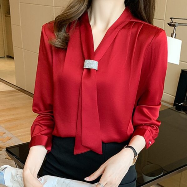 Korean Women Shirts Chiffon Blouses for Women Long Sleeve Shirts Tops Woman Ribbon Blouse Tops Fashion