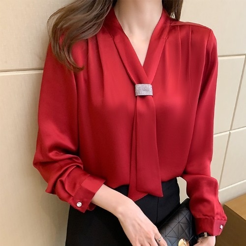 Korean Women Shirts Chiffon Blouses for Women Long