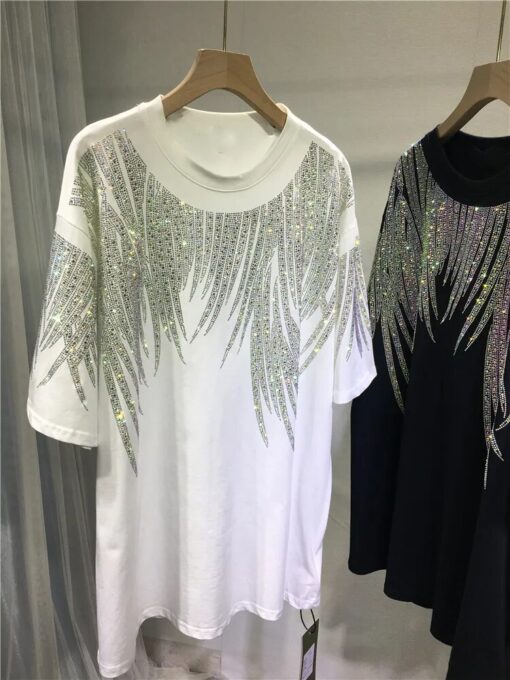 L 4XL Plus Size Tops Rhinestone Graphic T shirts Luxury Large Size Tunic for Women Men 3