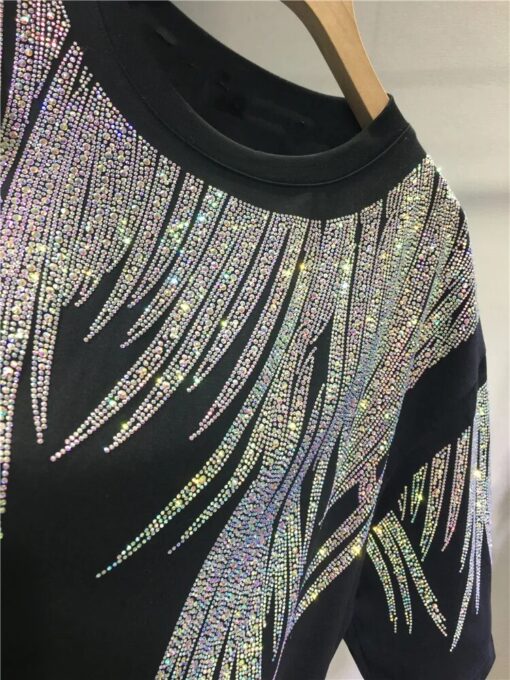 L 4XL Plus Size Tops Rhinestone Graphic T shirts Luxury Large Size Tunic for Women Men