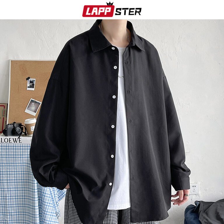 LAPPSTER Men Korean Fashion White Long Sleeve Shirts 2022 Mens Harajuku Black Oversized Shirt Male Button 1