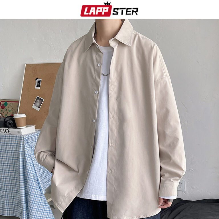 LAPPSTER Men Korean Fashion White Long Sleeve Shirts 2022 Mens Harajuku Black Oversized Shirt Male Button 3
