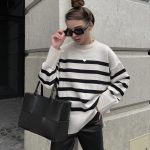 Ladies Autumn Winter Striped Knitted Loose Sweater Women