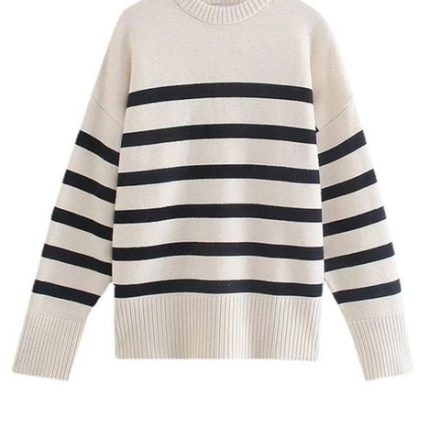 Ladies Autumn Winter Striped Knitted Loose Sweater Women Pullover Tops Long Sleeve O Neck Casual Streetwear jpg x