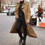 Long Slim Men Trench Coat Double Breasted Lapel