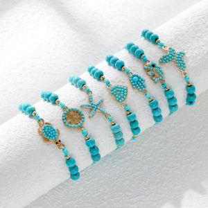 Lost Lady 2022 New Fashion Small Fresh Style Hand Woven Blue Turquoise Beaded Bracelet Simple Temperament