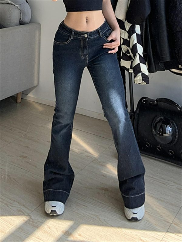 Low Waisted Y2K Flare Jeans Aesthetic Retro 2000s Cute Denim Sweatpants ...
