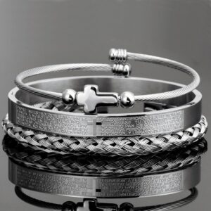 Luxury Set Stainless Steel Bracelet Hip Hop Men Jewelry Cross Charm Open Brangle Carving Spanish Scripture 1.jpg 640x640 1