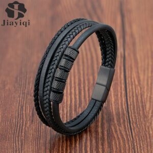 Luxury Stainless Steel Beaded Bracelet Fashion Men s Jewelry Classic Multilayer Braided Leather Bracelet Homme New