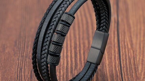 Luxury Stainless Steel Beaded Bracelet Fashion Men s Jewelry Classic Multilayer Braided Leather Bracelet Homme New