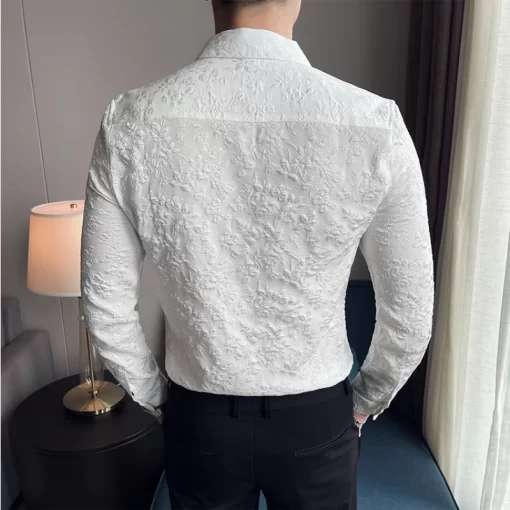 Luxury Vintage Jacquard Shirt 2023 Spring Long Sleeve Slim Fit Casual Tuxedo Fashion Man Wedding social 4