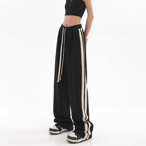 MEXZT Striped Joggers Sweatpants Bf Hip Hop Women High Waist Wide Leg Sports Pants Streetwear Drawstring 4