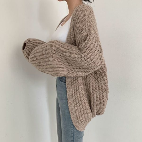 MEXZT Vintage Harajuku Lantern Sleeve Women Cardigan Sweater Casual Korean Fall Streetwear Tops Coat Chic Lazy