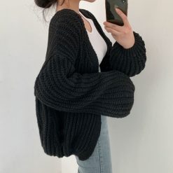 MEXZT Vintage Harajuku Lantern Sleeve Women Cardigan Sweater Casual Korean Fall Streetwear Tops Coat Chic Lazy jpg x