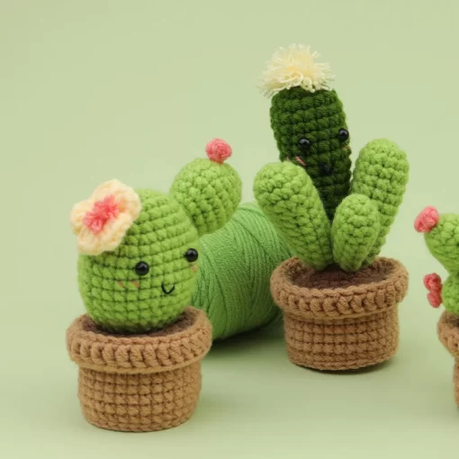 MIUSIE Beginner Crochet Kit Cactus Potted Plant Creative Crochet DIY Keychai Knitting Key Holder Crochet Dolls 5