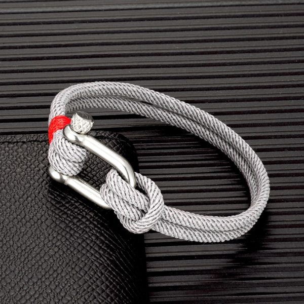 MKENDN Men Black Stainless Steel U shape Survival Bracelet Outdoor Camping Rescue Emergency Shackle Rope Bracelet 1