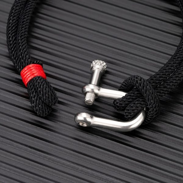 MKENDN Men Black Stainless Steel U shape Survival Bracelet Outdoor Camping Rescue Emergency Shackle Rope Bracelet 2