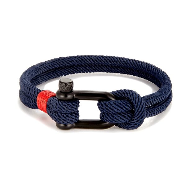 MKENDN Men Black Stainless Steel U shape Survival Bracelet Outdoor Camping Rescue Emergency Shackle Rope Bracelet 4