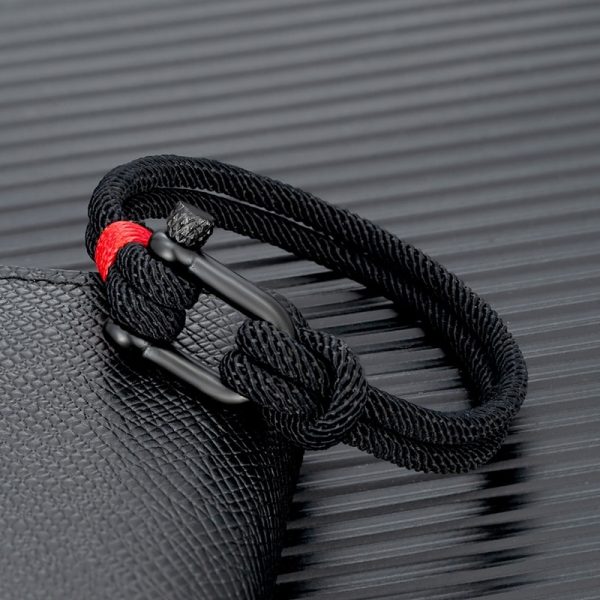 MKENDN Men Black Stainless Steel U shape Survival Bracelet Outdoor Camping Rescue Emergency Shackle Rope Bracelet