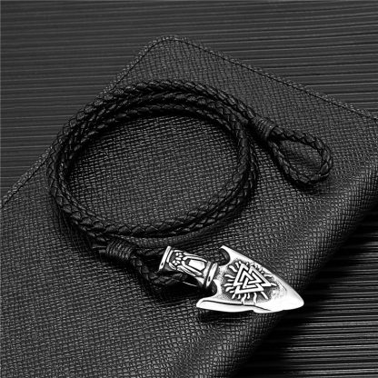 MKENDN Norse Compass Spear Leather Bracelet Men s Viking Runes Stainless Steel Accessories Trinity Amulet Scandinavian 1