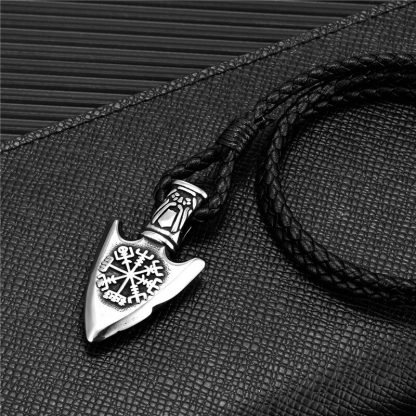 MKENDN Norse Compass Spear Leather Bracelet Men s Viking Runes Stainless Steel Accessories Trinity Amulet Scandinavian 2