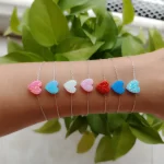 MOQ 1pc Free shipping 2024 Hot Sale Fashion 10mm Synthetic Opal red Heart Bracelet with 925