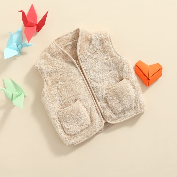 Ma Baby 1 5Y Autumn Spring Warm Baby Kid GIrls Waistcoats Plush Pocket Sleeveless Outerwear Vests 1