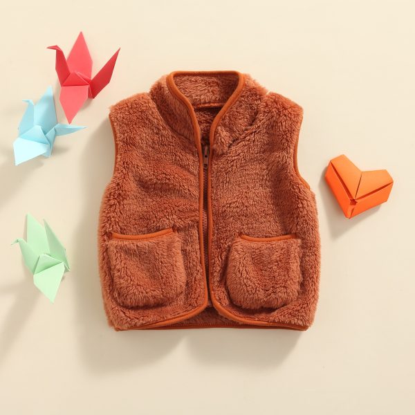 Ma Baby 1 5Y Autumn Spring Warm Baby Kid GIrls Waistcoats Plush Pocket Sleeveless Outerwear Vests 4