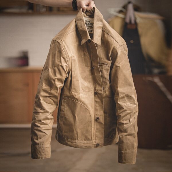 Maden Retro Khaki Jacket Male Size M To 3XL Waxed Canvas Cotton Jackets Military Uniform Light 1