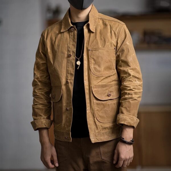 Maden Retro Khaki Jacket Male Size M To 3XL Waxed Canvas Cotton Jackets Military Uniform Light 2