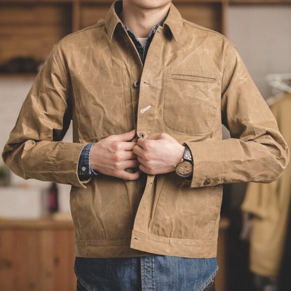 Maden Retro Khaki Jacket Male Size M To 3XL Waxed Canvas Cotton Jackets Military Uniform Light
