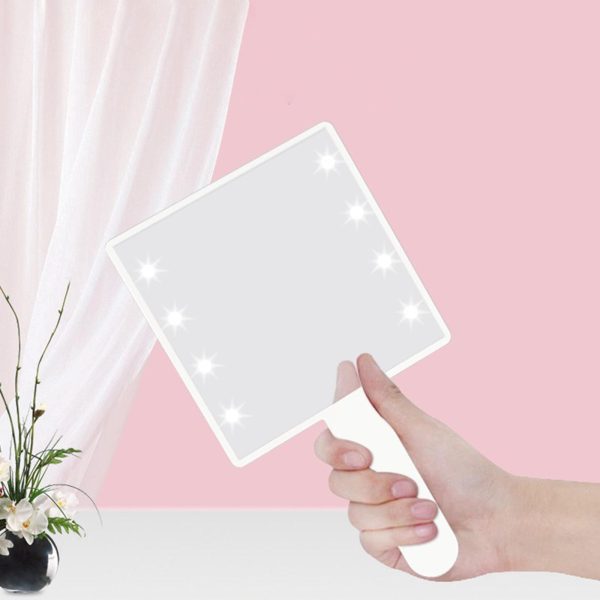 Makeup Mirror with LED Light with x LED Beads Handheld Small Square Cosmetic Mirror Gift for