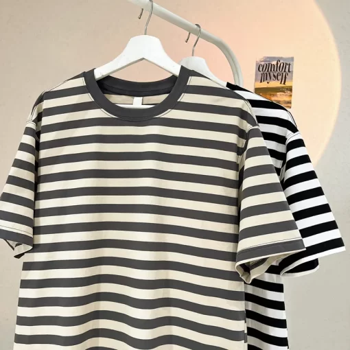 Male Print T-shirts Men Large Size Fashion Oversize Baggy Harajuku All-match Tees Male Basic Stripe T Shirts Tops 2024. - Image 4