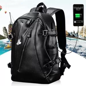 Men Backpack External Usb Charge Waterproof Backpack Fashion Pu Leather Travel Bag Casual School Bag Leather