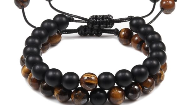 Men Bracelet Tiger Eye Stone Braided Bracelet Black Matte Natural Stone Beads Bracelet Couple Distance Charm