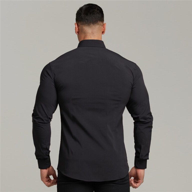 Men Fashion Casual long Sleeve Solid Shirt Super Slim Fit Male Social Business Dress Shirt Brand 1