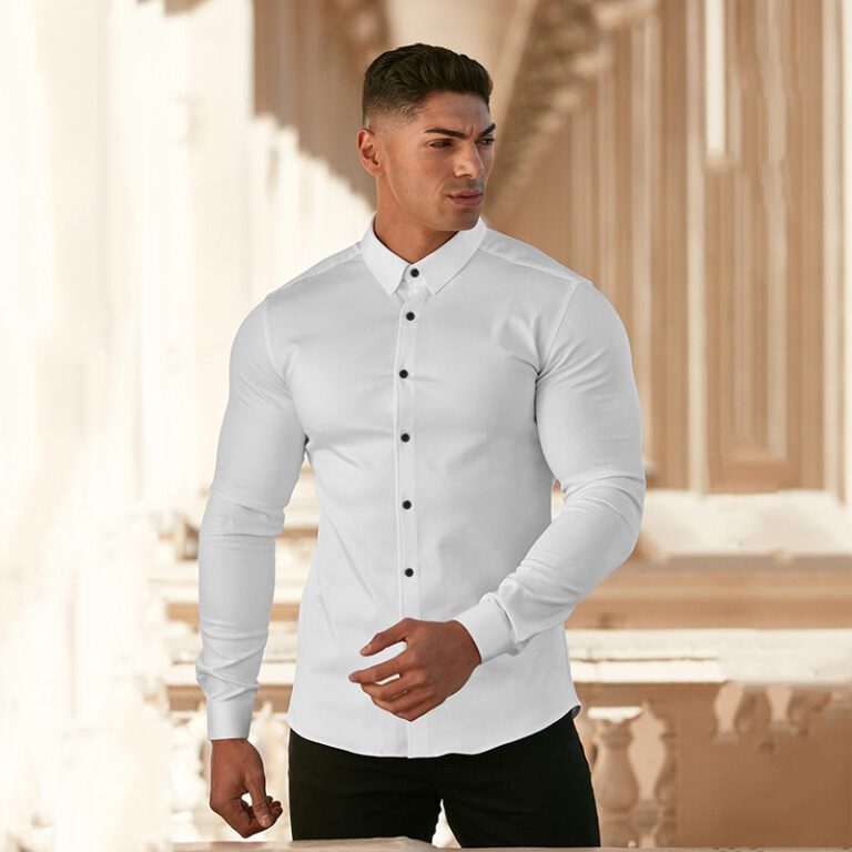 Men Fashion Casual long Sleeve Solid Shirt Super Slim Fit Male Social Business Dress Shirt Brand 4
