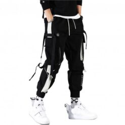 Men Hip Hop Drawstring Multi Pockets Straps Ankle Tied Long Cargo Pants Trousers.jpg 640x640