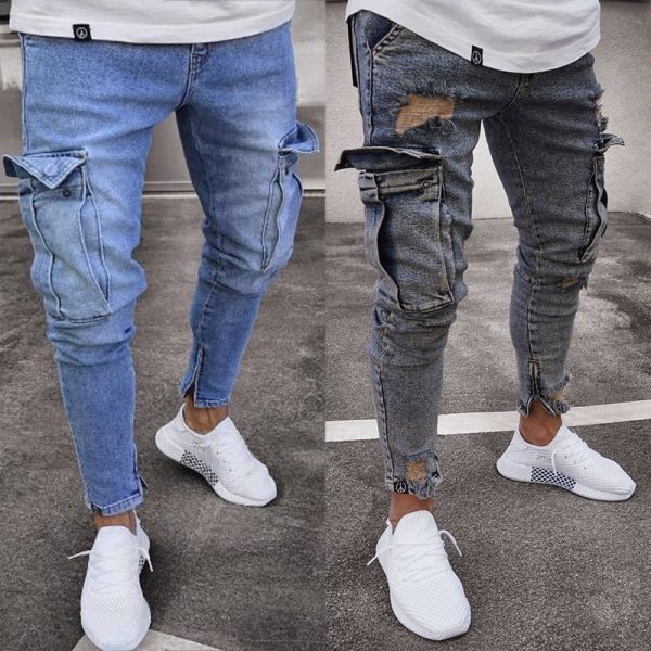 Men Jeans Safari Style Pencil Pants Solid Slim Male Denim Trousers Cargo Streetwear Plus Size Autumn 1