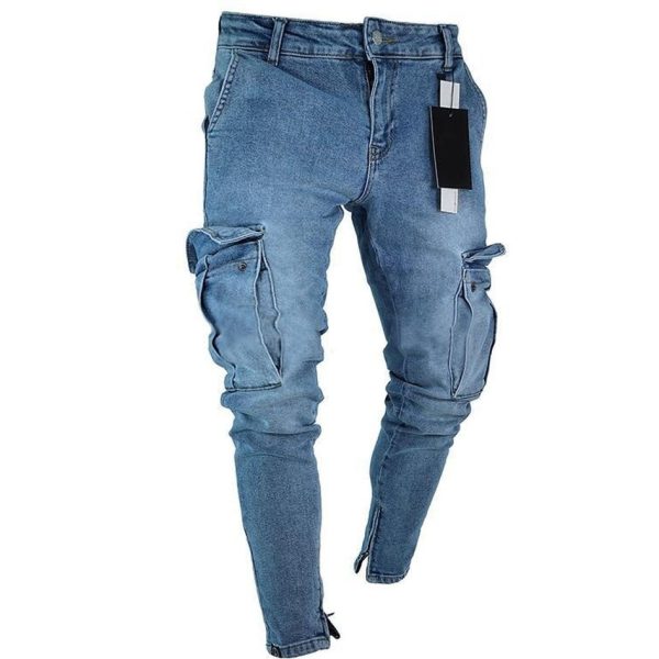 Men Jeans Safari Style Pencil Pants Solid Slim Male Denim Trousers Cargo Streetwear Plus Size Autumn 2