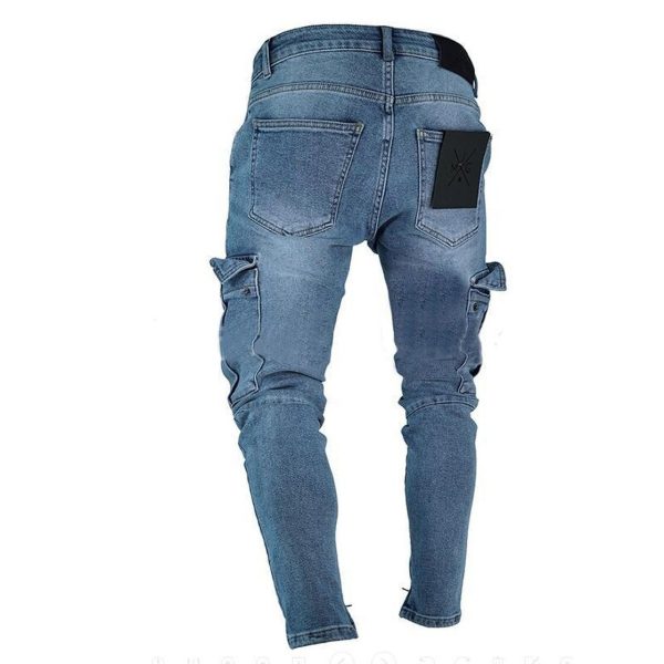 Men Jeans Safari Style Pencil Pants Solid Slim Male Denim Trousers Cargo Streetwear Plus Size Autumn 3