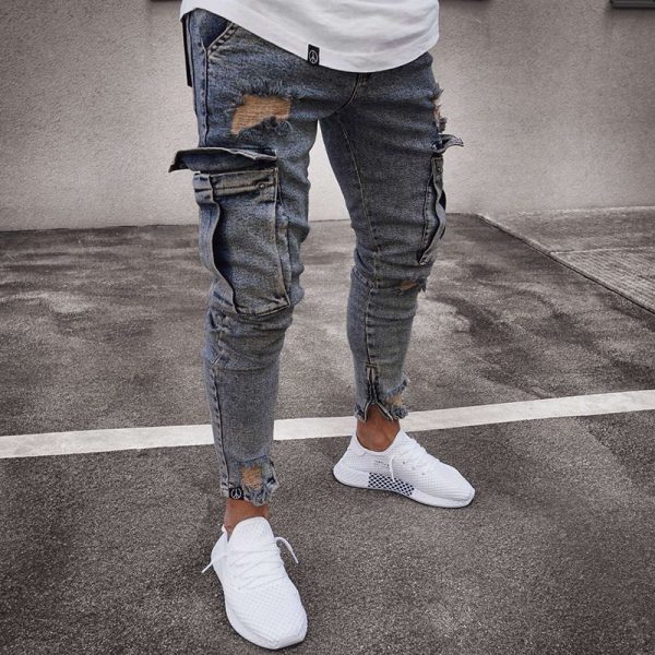 Men Jeans Safari Style Pencil Pants Solid Slim Male Denim Trousers Cargo Streetwear Plus Size Autumn 4