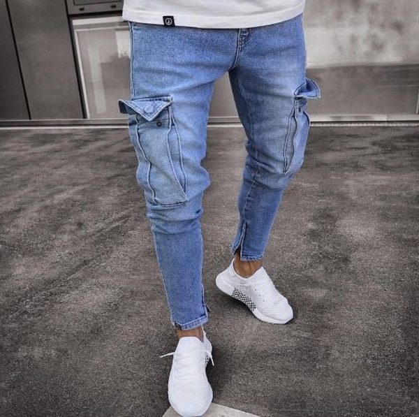 Men Jeans Safari Style Pencil Pants Solid Slim Male Denim Trousers Cargo Streetwear Plus Size Autumn 5