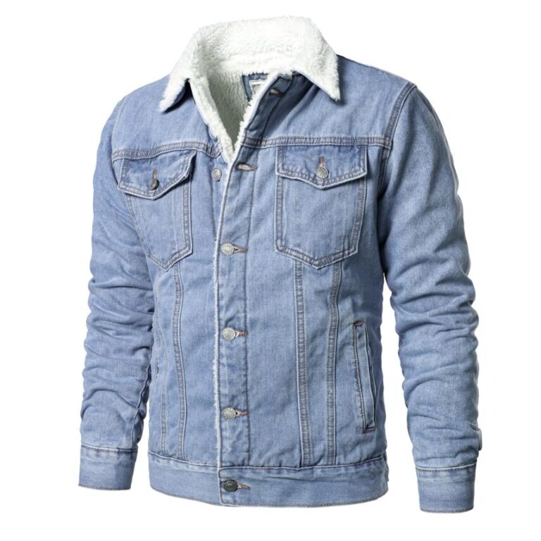 Men Light Blue Denim Jackets Slim Casual Denim Coats New Male High Quality Cotton Thicker Winter 1