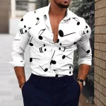 Men Music Note Print White Shirt Social Dress