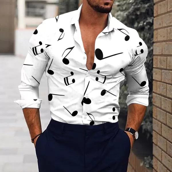 Men Music Note Print White Shirt Social Dress Streetwear Fashion Casual 3d Digital Print Lightweight Breathable jpg