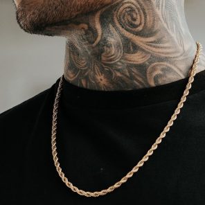 Men Ropes Long Necklace Stainless Steel Minimalist Twist Rope Chain Necklace Available in Gold Color Silver
