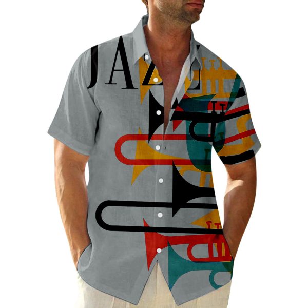 Men Short Sleeve Jazz Print Music Cool Shirts For Mens Social Luxury Designer Man Clothes Hawaiian 1